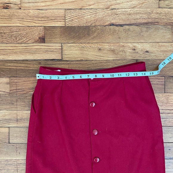 Vintage French Red Button Back Wool Pencil Skirt - Picture 8 of 10